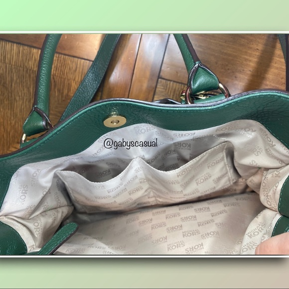 Michael Kors Hamilton Large Pebbled Leather Satchel Handbag / Tote Hunter Green - Picture 12 of 17